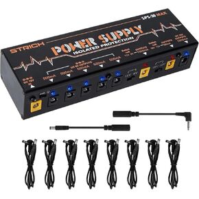 STRICH SPS-30 MAX مزود طاقة عالي لدواسة الجيتار، مزود طاقة للوحة الدواسات مع 8 مخارج تيار مستمر معزولة تمامًا 9 فولت/12 فولت/18 فولت (500 مللي أمبير/1000 مللي أمبير)، مزود طاقة لدواسة التأثير المتعطشة للطاقة، بدون ضوضاء in Kuwait