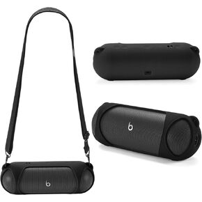 Portable Silicone Cover for Beats Pill Bluetooth Speaker, Travel Carrying Case with Adjustable Shoulder Strap (Black)