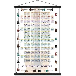 Trends International Guitar Chords II - Learn to Play Guitar Wall Poster, 22.375" x 34", Print and Beechwood Hanger Bundle