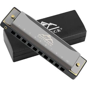 EastRock Blues Harmonica Mouth Organ 10 Hole G Key with Case, Diatonic Harmonica for Professional Player, Beginner, Students gifts, Adult, Friends, Gift Black