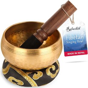 Tibetan Singing Bowls Set-Hand-hammered in Nepal Sound Bowl for Meditation, Yoga, Chakra, Meditation Accessories, Unique Gifts for Women, Men (Yellow, 4 inch)