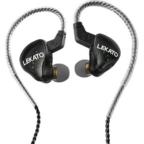 LEKATO H5 Headphones In Ear Monitors Hybrid Hifi IEM Earphones for Musicians Singers Detachable 2Pin Cable 1BA+1DD Wired Gaming Earbuds Professional Deep Bass Sound Isolating (Without Mic, Clear Dark)