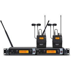 IEM2050 Wireless in-Ear Monitor System UHF PLL 540-580MHZ Dual Channel Wireless System with Earphone for Stage, Studio, Live Performance (IEM1200 2 bodypacks)