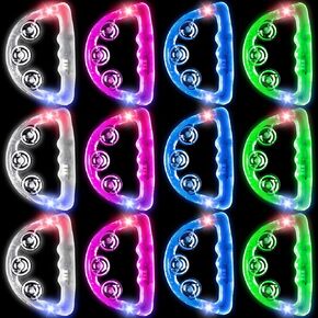 12 Pieces Light Up Tambourine, LED Tambourines for Adults Kids, Musical Flashing Tambourine Glow Tambourines Handheld Percussion Instrument for Wedding Party