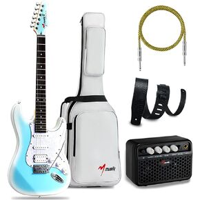 MST-1 39 Inch Electric Guitar Kit, Beginner Starter Full Size Solid Body Electric Guitar With HSS Pickups, Gig Bag, Amplifier, Strap, Cable, Picks, String (MetalBlackBurst)