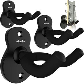 Guitar Wall Mount Hanger 4-Pack, Moodve Metal Guitar Hanger, Guitar-Shaped Guitar Wall Hanger, Black Guitar Holder Stand for Bass Electric Acoustic Guitar Ukulele (Guitar Shape)