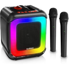 MASINGO Karaoke Machine for Kids and Adults with 2 Wireless Bluetooth Microphones, PA Portable Speaker Toy for Girls and Boys with Colorful LED Lights, Supports TF Card/USB, TWS for Home Party, C7