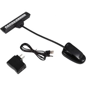 Clamp Light, Free and Adjustable Arm Clip-on Lamp Portable and Lightweight for Orchestra Pits for Desks for Music Stands for Pianos(Battery Clip 10 Lights with USB+ Power Supply)