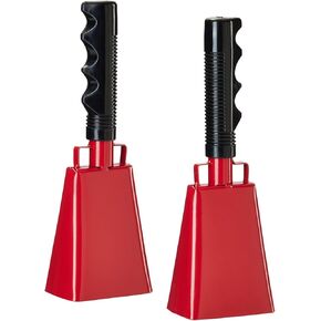 BLUE PANDA 2 Pack 9-inch Cowbells for Sporting Events, Percussion Noise Makers with Handle for Football Games, Stadiums (Red) - Cow Bells Noise Makers - Cowbell with Handle - Sports Cow Bell