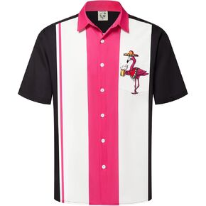 Hardaddy Men's Vintage Bowling Shirt Short Sleeve Button Down Hawaiian Summer Beach Printed Casual Shirts