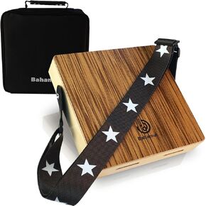 BAHAMUT Travel Cajon Drum -Zebrawood Small Portable Cajon with Strap and Bag, Rich Bass and Bright Treble Sounds, Ideal Gift Drum Box for All Skill Levels