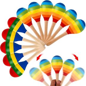 24 Pcs Maracas Hand Percussion Rattles 7.87 Inch Wooden Rumba Shaker Maracas for Adults Kids Maracas Musical Instrument Mexican Fiesta Wood Maracas(Mexican Color & Coloful)