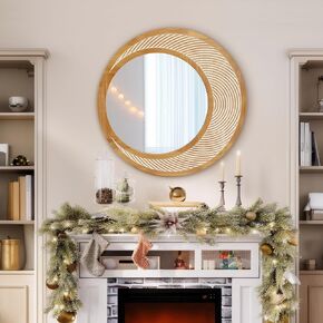 RiteSune Round Mirrors for Wall Decor, 28 Inch Circle Wall Mirror Large for Living Room Bedroom, Farmhouse Mirrors for Wall, Wooden Frame