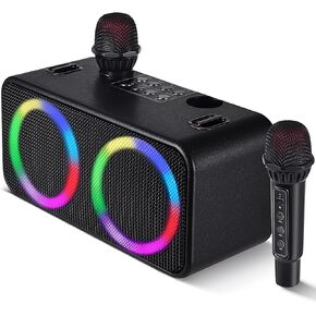 Karaoke Microphone Machine Kids Adults, Karaoke Machine Bluetooth Sound Effects, Bluetooth Wireless Speakers Karaoke Machine LED Light TF Card/USB Portable Home Party Outdoor/Indoor, Black