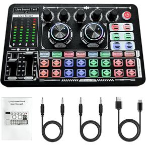 Podcast Sound Board - Music Sound Mixer with Effects, Audio Interface for PC Mac iPhone Android, Sound Card for Streaming Recording, DJ Mixer for Beginners (F999 Classic)