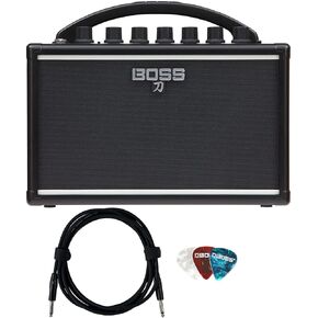 Boss Katana Mini Guitar Combo Amplifier Bundle with Instrument Cable and 3-Pack Picks