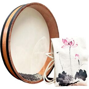 TAOSKNE 12-Inch Ocean Drum, Wooden Sheepskin ，Music Healing Instrument,Sonic Energy Wave Drum， Yoga Meditation,Release Pressure（Comes With Lotus Backpack） ﻿
