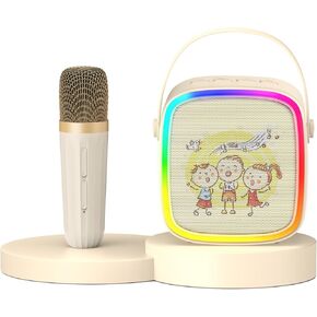 Mini Karaoke Machine with 2 Wireless Microphones: HWWR Portable Karaoke Machine with LED Lights, Kids Christmas Brithday Gifts, Toys for Girls Boys Age 3,4,5,6,7,8,9,10,11,12+ Home Party