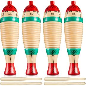 4 Sets Christmas Fish Shaped Guiro Instrument Wood Fish Shape Guiro Colorful Hand Percussion Instrument with Rhythm Sticks Musical Instruments for Adults Xmas Gifts