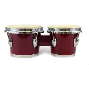 BONGOS 7" + 8" inch DARK RED WOOD DUAL DRUMS SET - WORLD LATIN Percussion - NEW