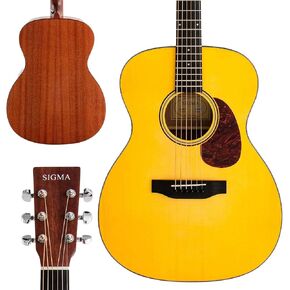 SIGMA 40" Acoustic Guitar, OOO, 4/4 Full-Size, with D'Addario EXP16 Strings, Solid Spruce Top, Vintage Tinted Gloss, Mahogany Back & Sides, Right(10A)