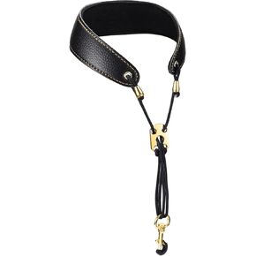 Facmogu Premium Leather Sax Neck Strap, Adjustable Padded Strap for Alto Tenor Soprano Baritone, Universal Fit, Black