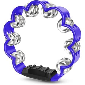 Flexzion Flower Tambourine - 8 Inch Handheld Percussion Instrument w/Metal Jingles & Ergonomic Grip - Small Tambourines for Adults, Kids, Church, Parties, & Musical Events (Blue)