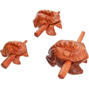 Percussion Instruments Wooden Frog 3 Pcs Set of 4 Inch Frog, 3 Inch Frog, 2.25 Inch Frog, Wooden Frog Musical Instrument Home Decor (Black/Green/Brown Colors.)