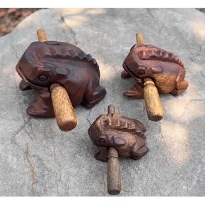 Percussion Instruments Wooden Frog 3 Pcs Set of 4 Inch Frog, 3 Inch Frog, 2.25 Inch Frog, Wooden Frog Musical Instrument Home Decor (Black/Green/Brown Colors.) in Kuwait