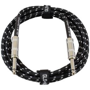 GLS Audio Instrument Cable - 1/4 Inch TS to 1/4 Inch Instrument Cable for Bass/Electric Guitar- Black/Grey Braided Tweed, 20ft