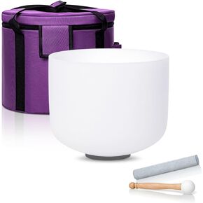 8 Inch F Note 432hz Heart Chakra Crystal Singing Bowl Healing Pure White with Carrying Case and Rubber Mallet Suede Strikers Oring