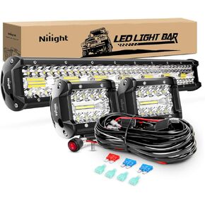 Nilight Side Shooter LED Light Bar Set 20 Inch Triple Row Spot Flood Combo Lights, 2PCS 4.3Inch LED Pod Lights with 5Pin Rocker Switch Wiring Harness Kit for Off-Road Fog Light