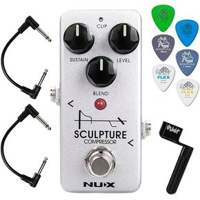 NUX Sculpture NCP-2 Mini Compressor Effects Pedal Bundle with 2 Patch Cables, 6 Dunlop Picks, and String Winder