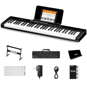 TERENCE 61 Keys Piano Keyboard, Electronic Digital Piano with Semi-weighted Keys, LCD Display, Piano Stand, Power Supply, Music Sheet Stand and Earphone, Portable Keyboard Gift Teaching for Beginners