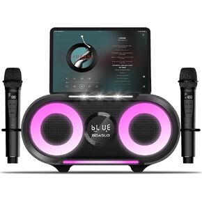 BIGASUO Karaoke Machine with Rich Deep Bass Explosive Flashing Lights for Adults Portable Bluetooth Singing PA Speaker System with 2 UHF Wireless Microphones for Home Party Wedding Outdoor