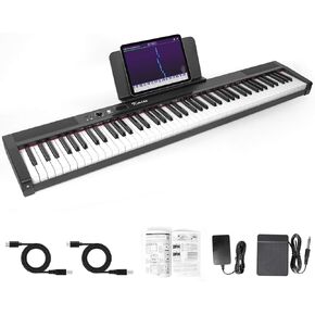 Kmise Piano Keyboard 88 Key Full Size Semi Weighted Electronic Digital Piano with Music Stand,Power Supply,Sustain Pedal,Bluetooth,MIDI,for Beginner Professional at Home/Stage