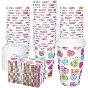Whaline 50Pcs Fall Thanksgiving Pumpkin Disposable Coffee Cups with Lids and Sleeves Pink-Orange Pumpkin Paper Drinking Cups for Autumn Restaurant Travel Business Supplies