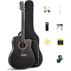 Donner 41-Inch Acoustic Electric Guitar Kit for Beginners, Full Size with Capo, Picks, Tuner, Strings, Strap - Sunbrust