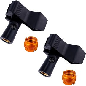 2pcs Microphone Holders, Plastic Mic Clamp Holder with 2pcs Brass 3/8in Female to 5/8in Male Adapters Mic Clip for Stand, Microphone Holder Accessories