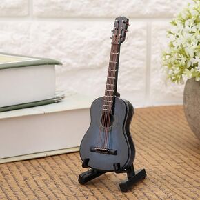 Miniature Guitar Model, Wooden Musical Instrument with Stand and Case, Small Craft Ornaments Gift, Blue, 3.9 * 1.4 * 0.4inch(#01)