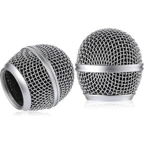 Microphone Head Replace Microphone Cover Microphone Windscreen Microphone Pop Filter Microphone Ball Head Mesh with Inner Foam Microphone Replacement Grille for Shure Sm58, 2 Pcs, Silver