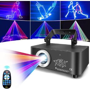Dj Laser Party Light, 3D Animation RGB Laser Stage Light, Dmx512 Music Sound Control Disco Projection Light, Remote Control Beam Effect Scanning Light, Suitable for Bar Wedding Disco Live Performance