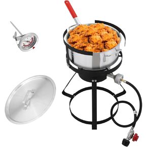 ROVSUN 30QT Turkey Deep Fryer & 10QT Fish Fryer Kit w/Baskets & Stand, Aluminum Fryer Pot w/ 55000BTU Propane Burner, Thermometer, Marinade Injector, Turkey Rack & Rack Lifter, for Outdoor Cooking