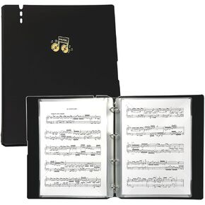 Sheet Music Folder, 30 Plastic Sleeves Showing 60 Removable Music Loose-Leaf Binders - Fits Size 8.5x11 inches A4 Storage Binder for Piano, Guitar, Violin, Choir, Orchestra (Black)