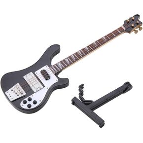 Miniature Bass, Black Miniature Bass Miniature Guitar Guitar Replica with Stand and Case Instrument Model Ornaments Gift