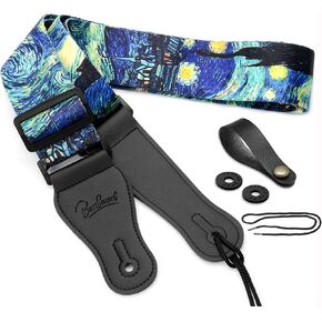 BestSounds Van Gogh Starry Night Guitar Strap Includes Strap Button & 2 Strap Locks, Adjustable Guitar Shoulder Strap For Bass, Electric & Acoustic Guitar, Best Gift for Men Women Guitarist