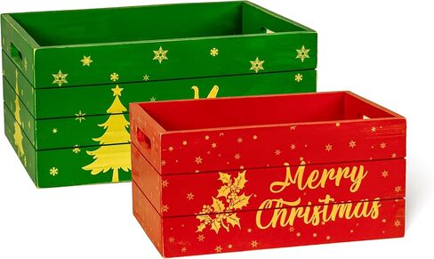 Red Co. Set of 2 Decorative Nesting Wooden Merry Christmas Storage Crate Organizers, Red and White in Kuwait