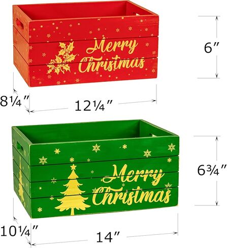 Red Co. Set of 2 Decorative Nesting Wooden Merry Christmas Storage Crate Organizers, Red and White in Kuwait