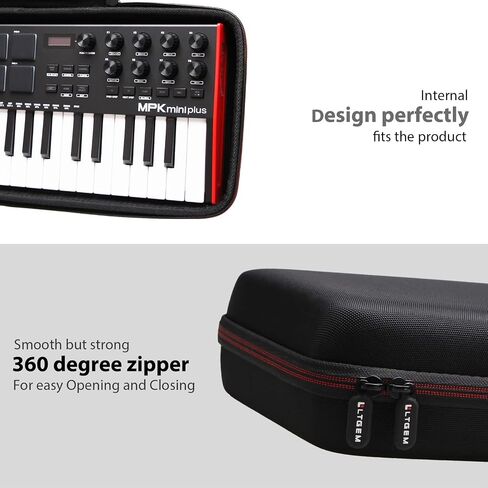 LTGEM Hard Case for Akai Professional MPK Mini Plus - USB MIDI Keyboard Controller - Travel Protective Carrying Storage Bag (Black+Red) in Saudi Arabia