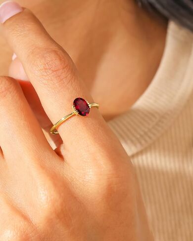 YoTreasure Solid 14K Yellow Gold Dainty Ring | Black Spinel, Ethiopian Opal & Rhodolite Garnet Gemstone Jewelry in Saudi Arabia